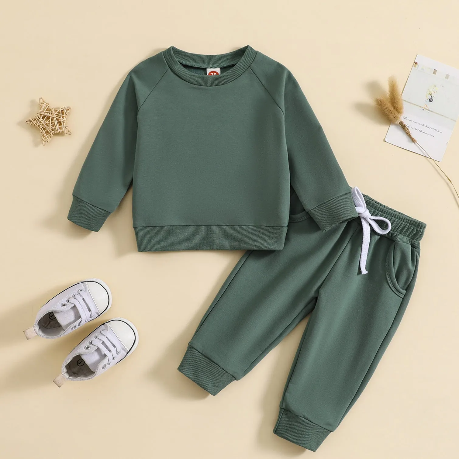 2 Pieces Set Baby Kid Boys Solid Color Tops And Pants Wholesale 231130153