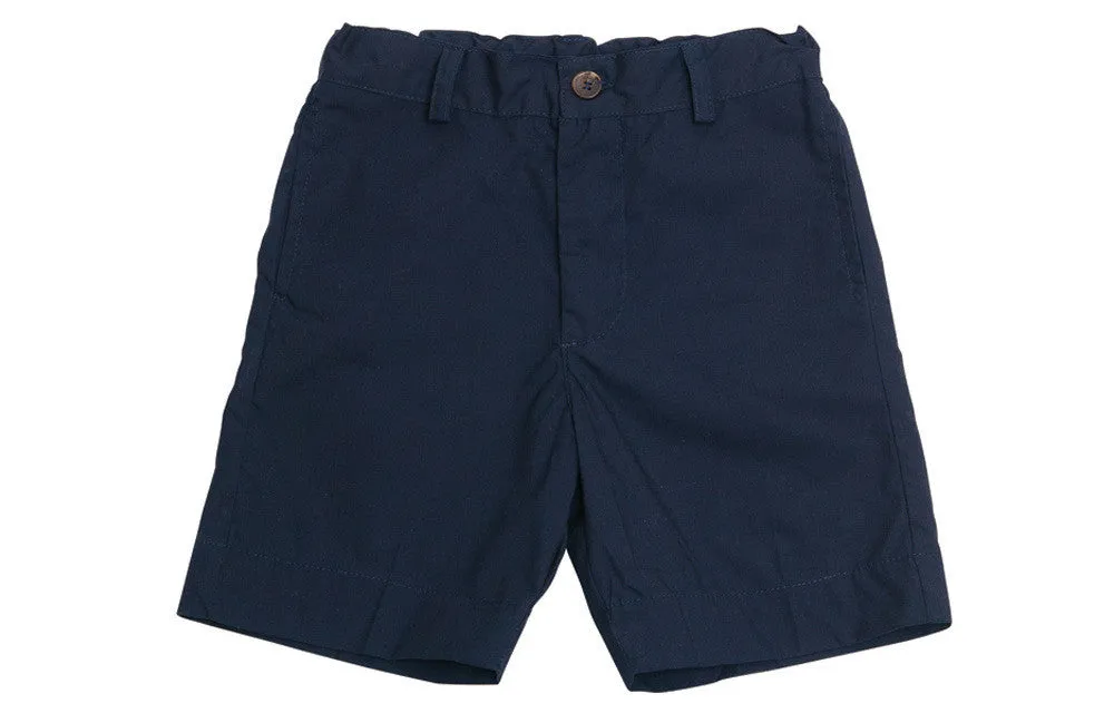 Alex Boys Flat Front Shorts Navy Cotton Poplin