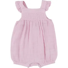 Angel Dear BALLET SOLID MUSLIN SMOCKED FRONT OVERALL SHORTIE, Pink