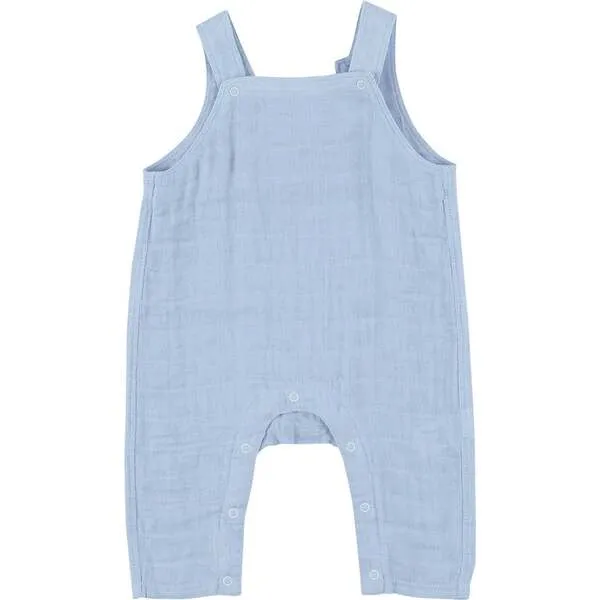 Angel Dear Dusty Blue Solid Muslin Overalls, Blue