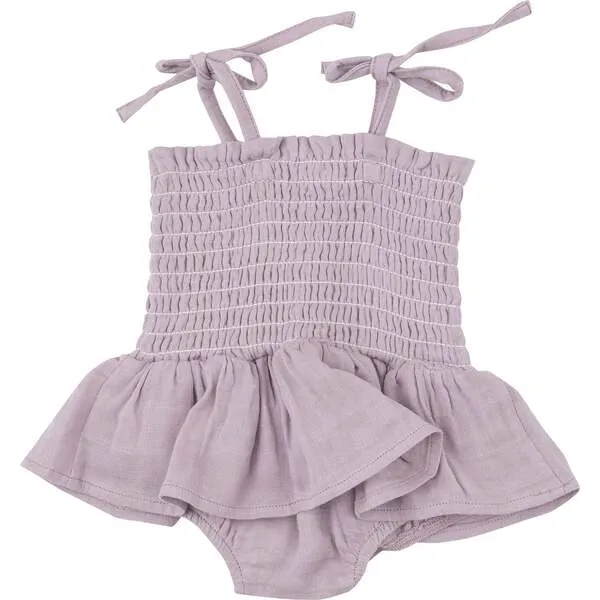 Angel Dear DUSTY LAVENDAR SOLID MUSLIN SMOCKED BUBBLE W/ SKIRT