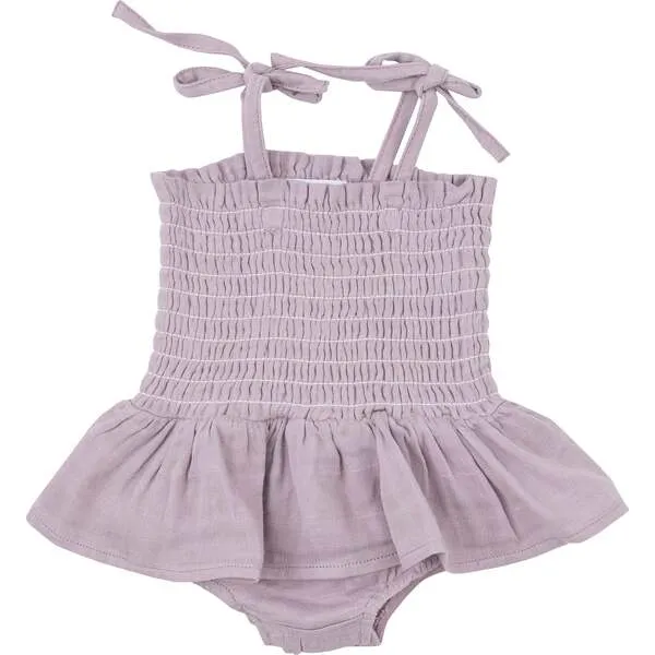 Angel Dear DUSTY LAVENDAR SOLID MUSLIN SMOCKED BUBBLE W/ SKIRT