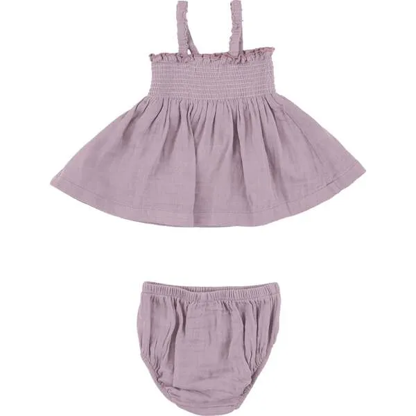 Angel Dear DUSTY LAVENDAR SOLID MUSLIN SMOCKED TOP  & BLOOMER, Purple