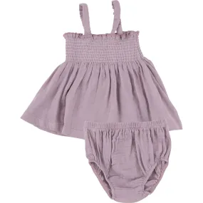 Angel Dear DUSTY LAVENDAR SOLID MUSLIN SMOCKED TOP  & BLOOMER, Purple