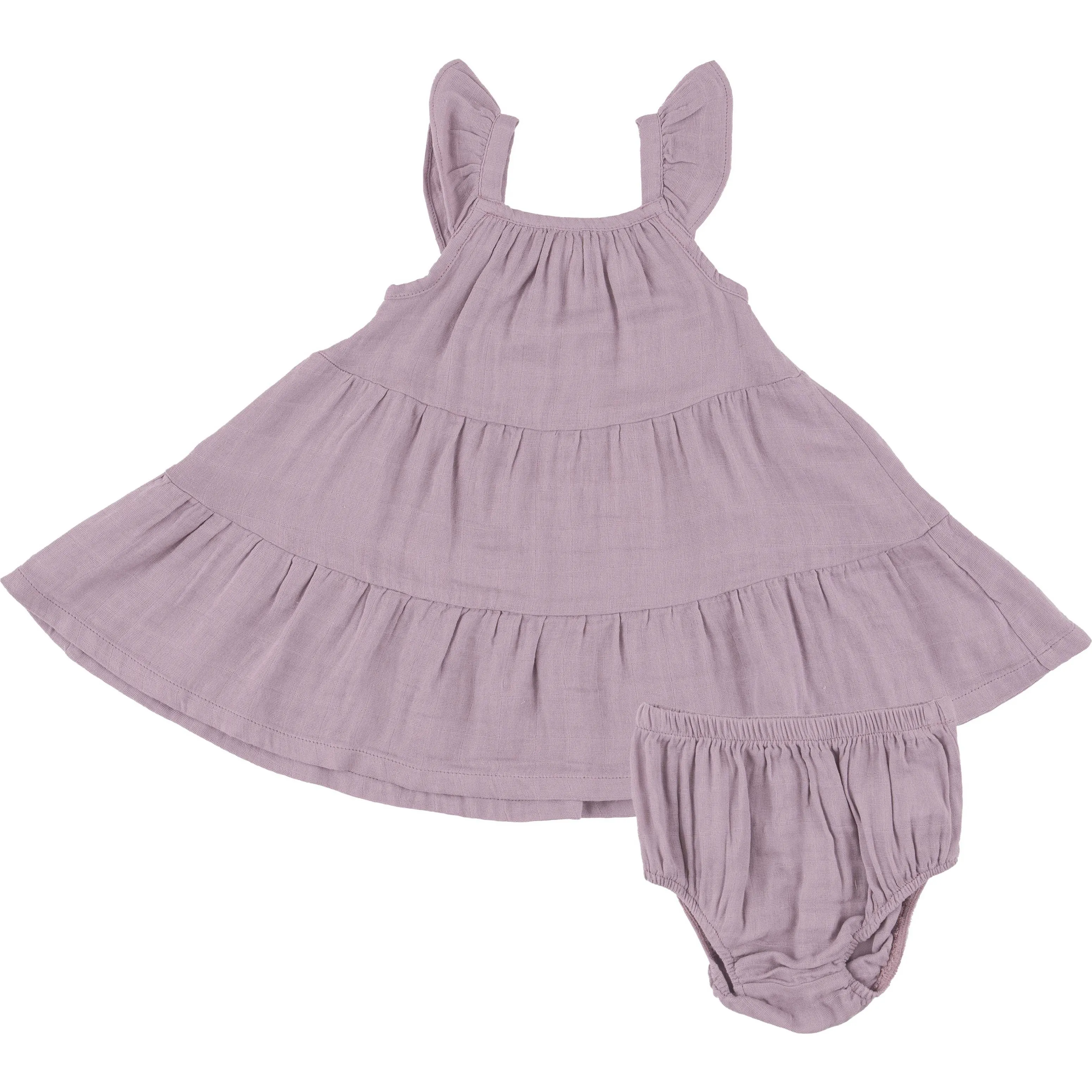 Angel Dear DUSTY LAVENDAR SOLID MUSLIN TWIRLY SUNDRESS & DIAPER COVER, Purple