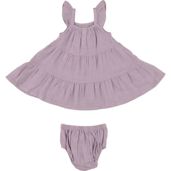 Angel Dear DUSTY LAVENDAR SOLID MUSLIN TWIRLY SUNDRESS & DIAPER COVER, Purple