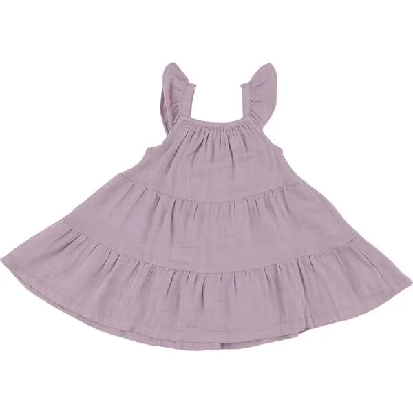 Angel Dear DUSTY LAVENDAR SOLID MUSLIN TWIRLY SUNDRESS & DIAPER COVER, Purple