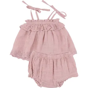 Angel Dear DUSTY PINK SOLID MUSLIN RUFFLE TOP & BLOOMER, Pink