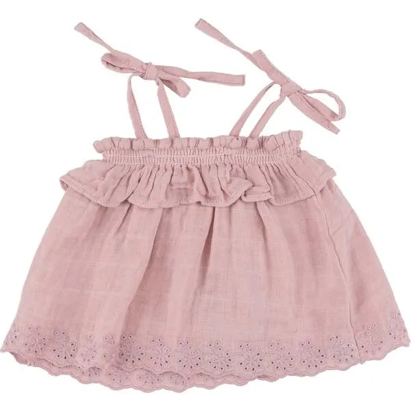 Angel Dear DUSTY PINK SOLID MUSLIN RUFFLE TOP & BLOOMER, Pink