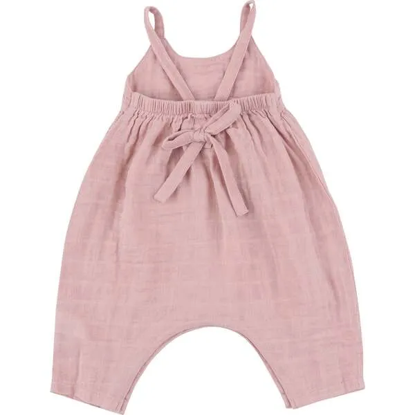 Angel Dear DUSTY PINK SOLID MUSLIN TIE BACK ROMPER, Pink