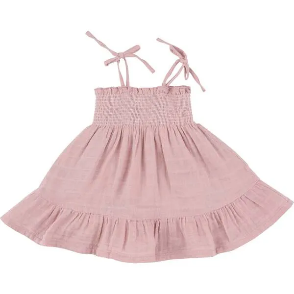 Angel Dear DUSTY PINK SOLID MUSLIN TIE STRAP SMOCKED SUN DRESSS DIAPER COVER, Pink