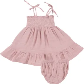 Angel Dear DUSTY PINK SOLID MUSLIN TIE STRAP SMOCKED SUN DRESSS DIAPER COVER, Pink