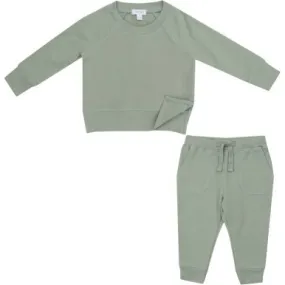 Angel Dear French Terry Desert Sage Solid Raglan Sweatshirt And Jogger Set, Green