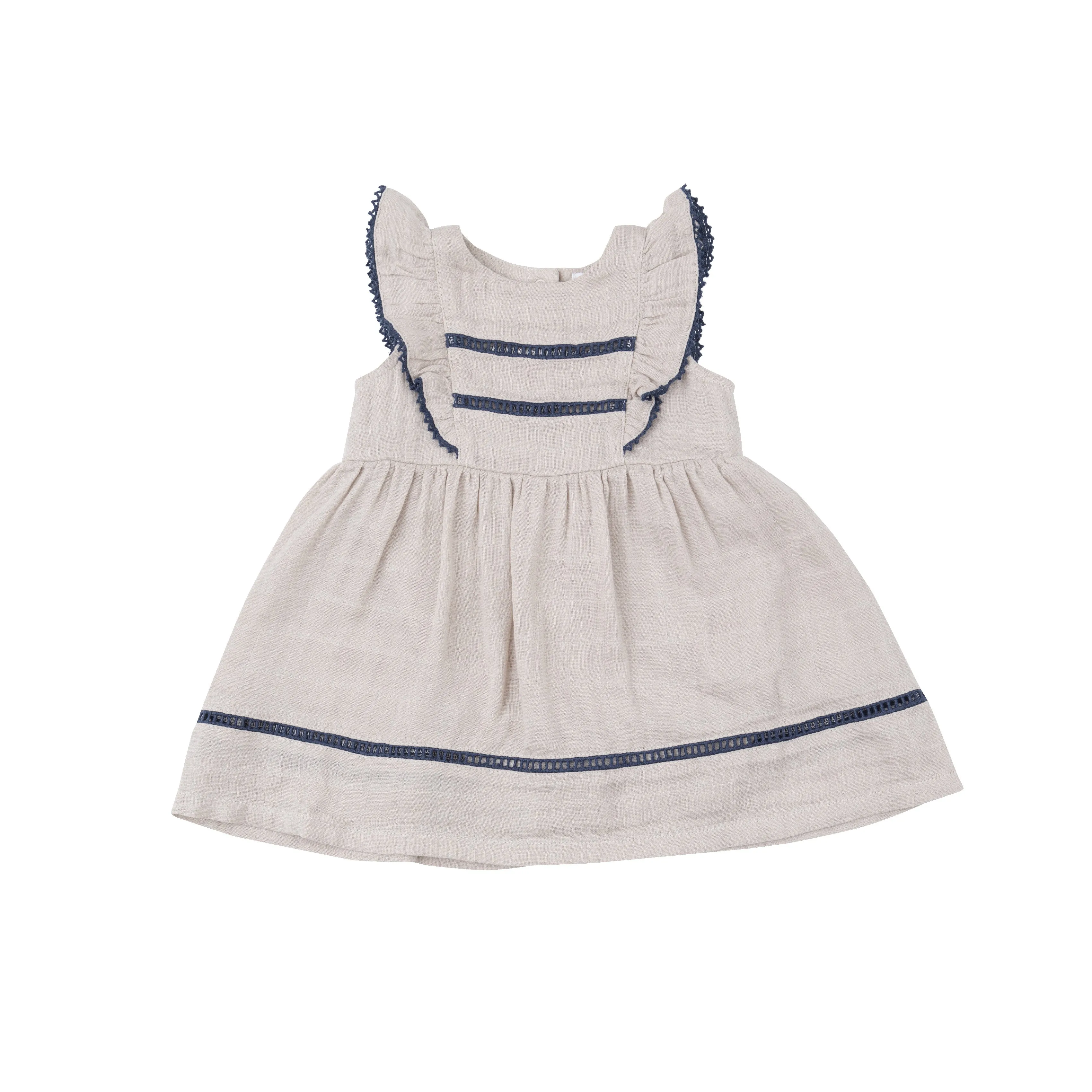 Angel Dear Oatmeal Solid Muslin Ruffle Dress With Trim