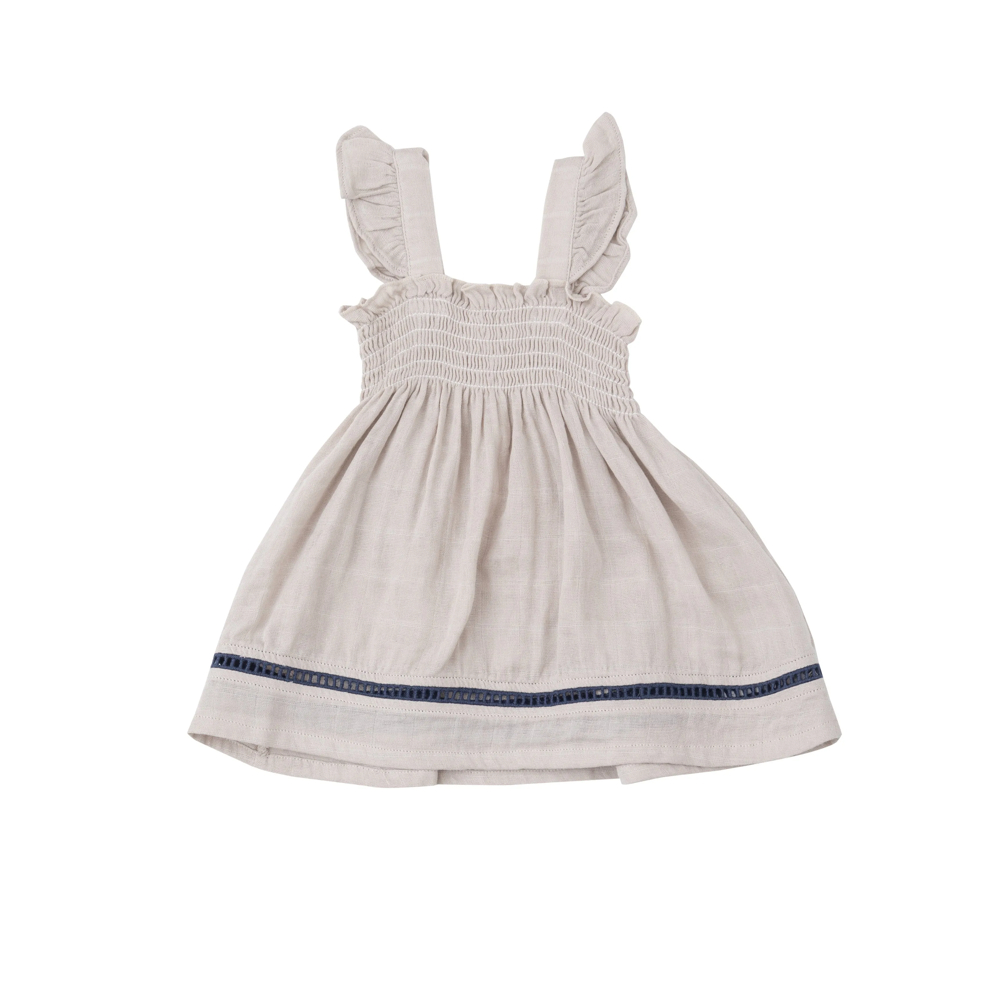 Angel Dear Oatmeal Solid Muslin Ruffle Dress With Trim