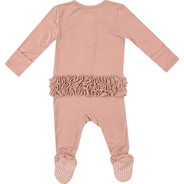 Angel Dear Peach Beige Solid 2-Way Zipper Ruffle Back Footie, Peach