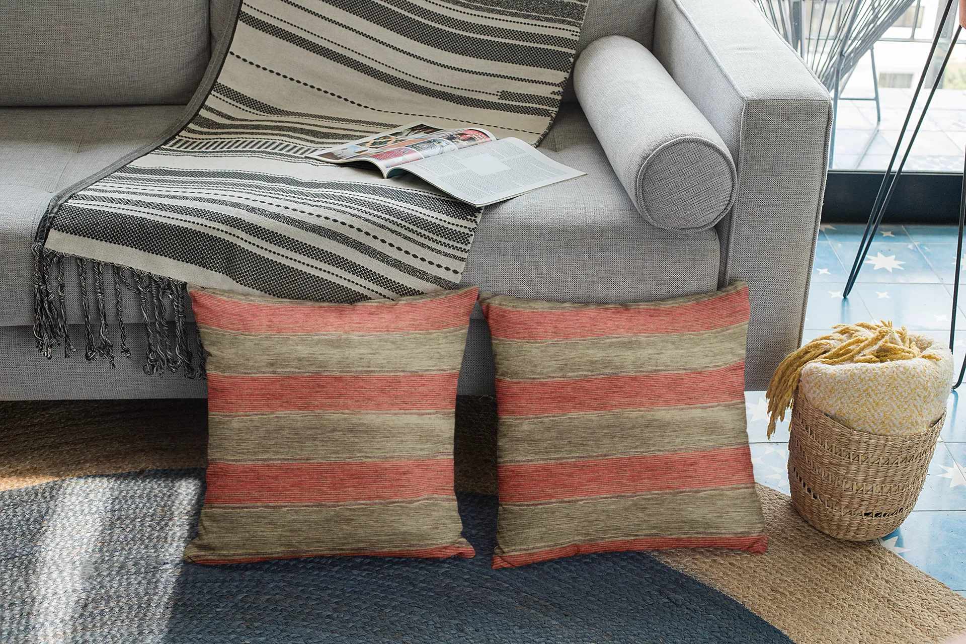 Art of the Loom Kilim Stripe Woven Cushion Cover - Red/Brown Stripes 45/50/60cm