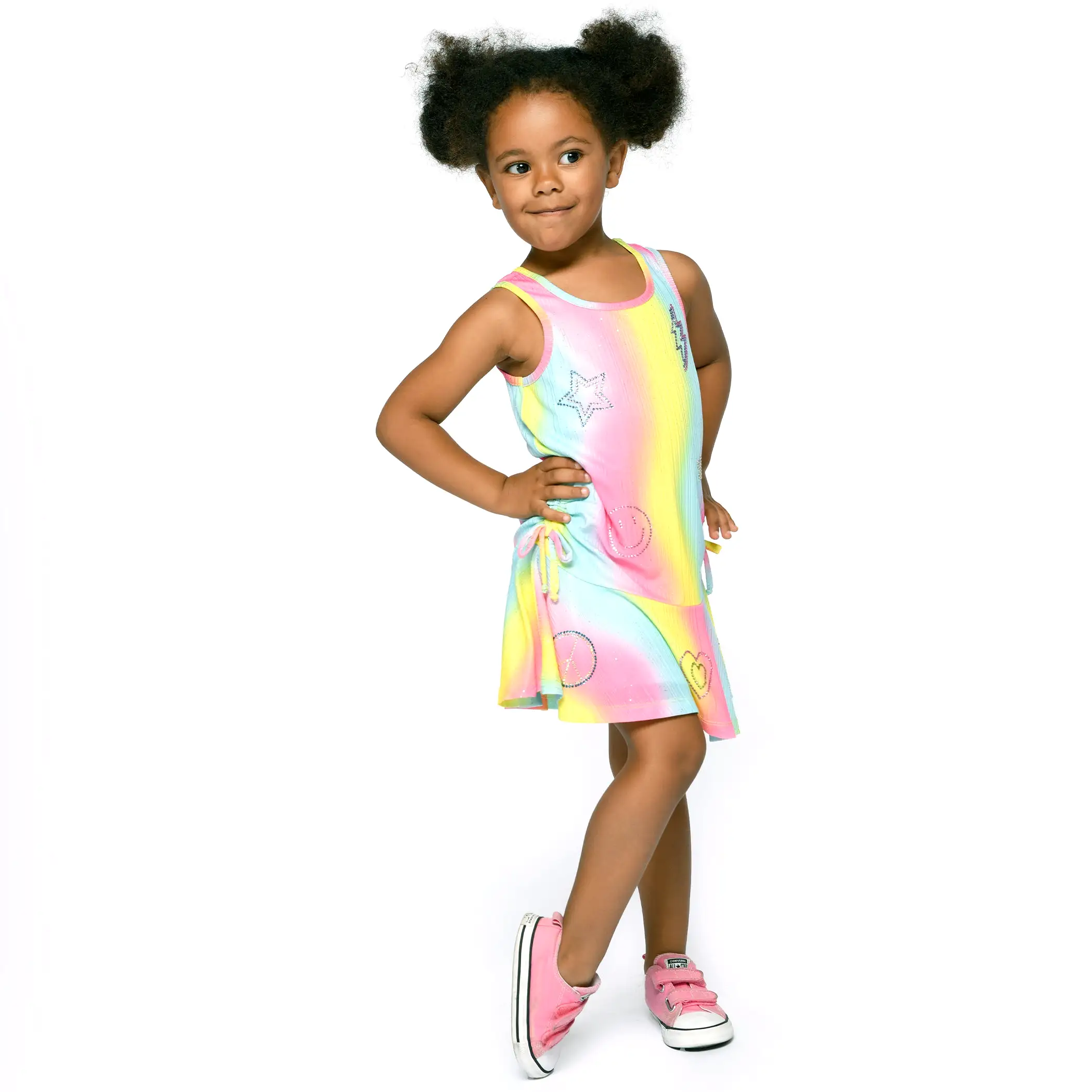 Baby Sara Drop Waist Rainbow Stripe Dress w/Rhinestone Detail