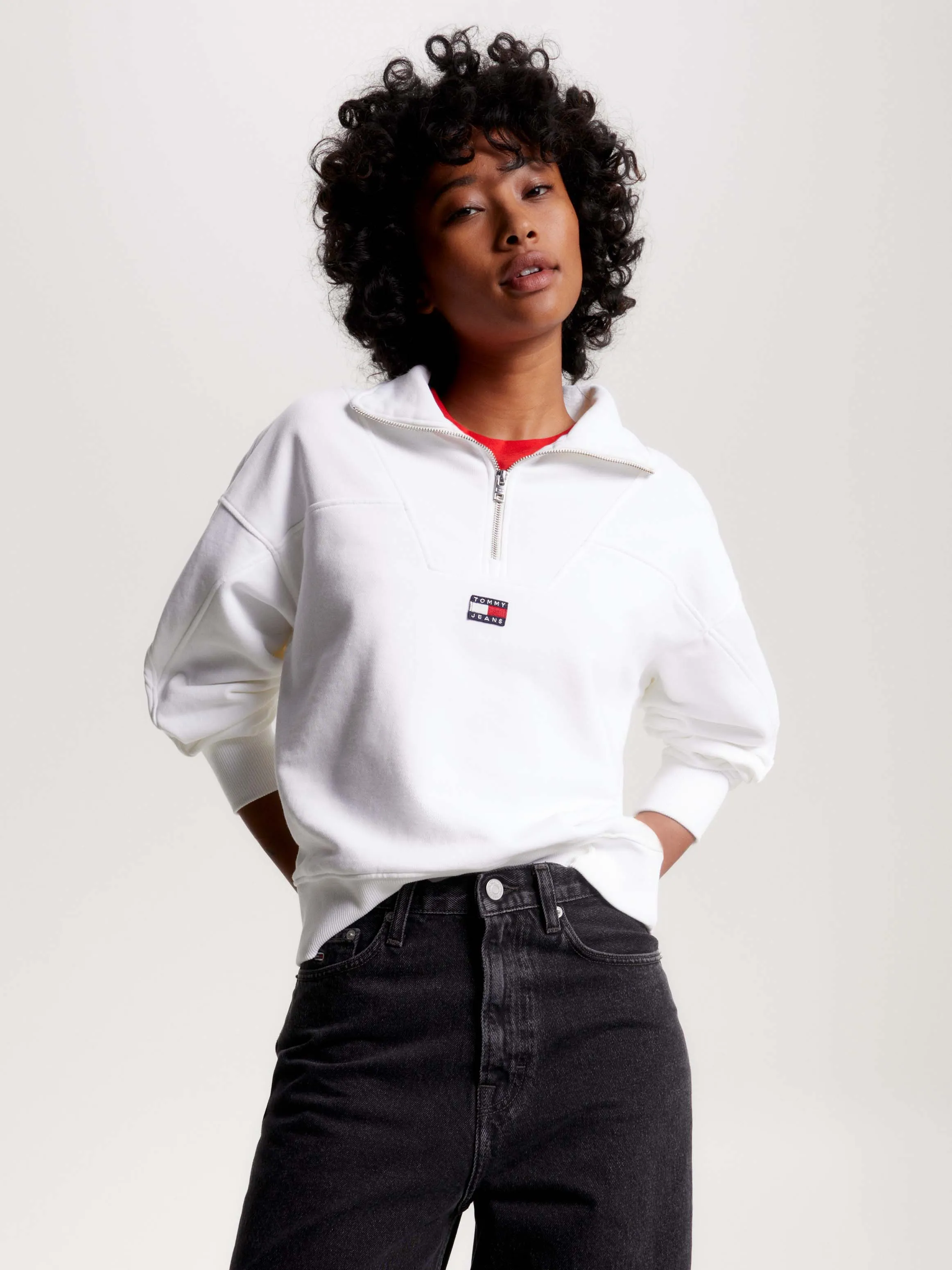 Boxy 1/4 Zip Badge Sweater | Sweatshirts & Hoodies | Tommy Jeans