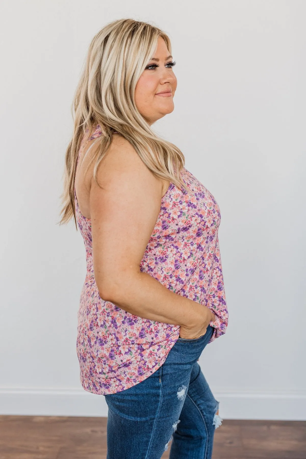 Center Of Attention Floral Tank Top- Pink