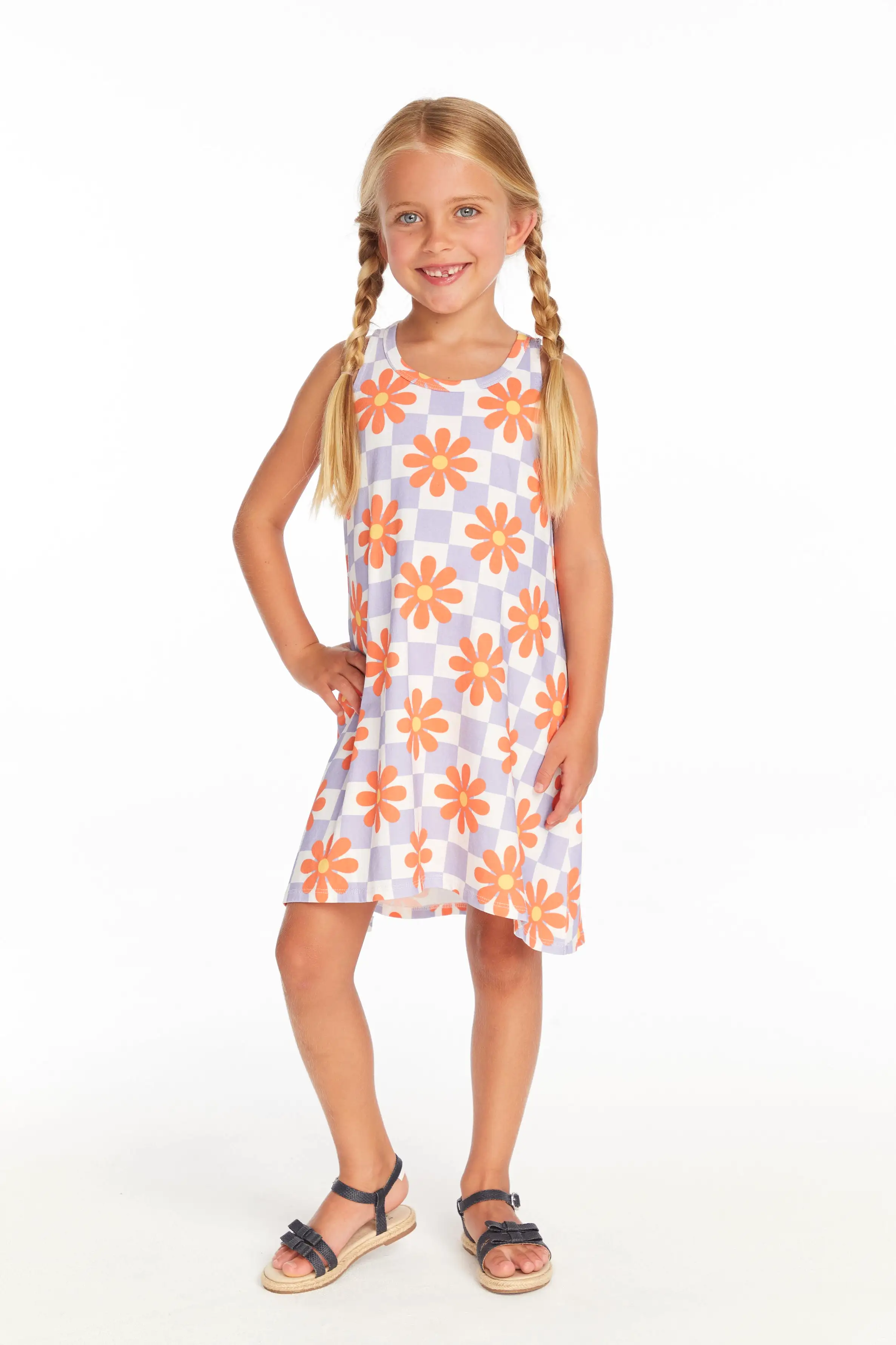 Chaser Checkered Floral Girls Tank Dress