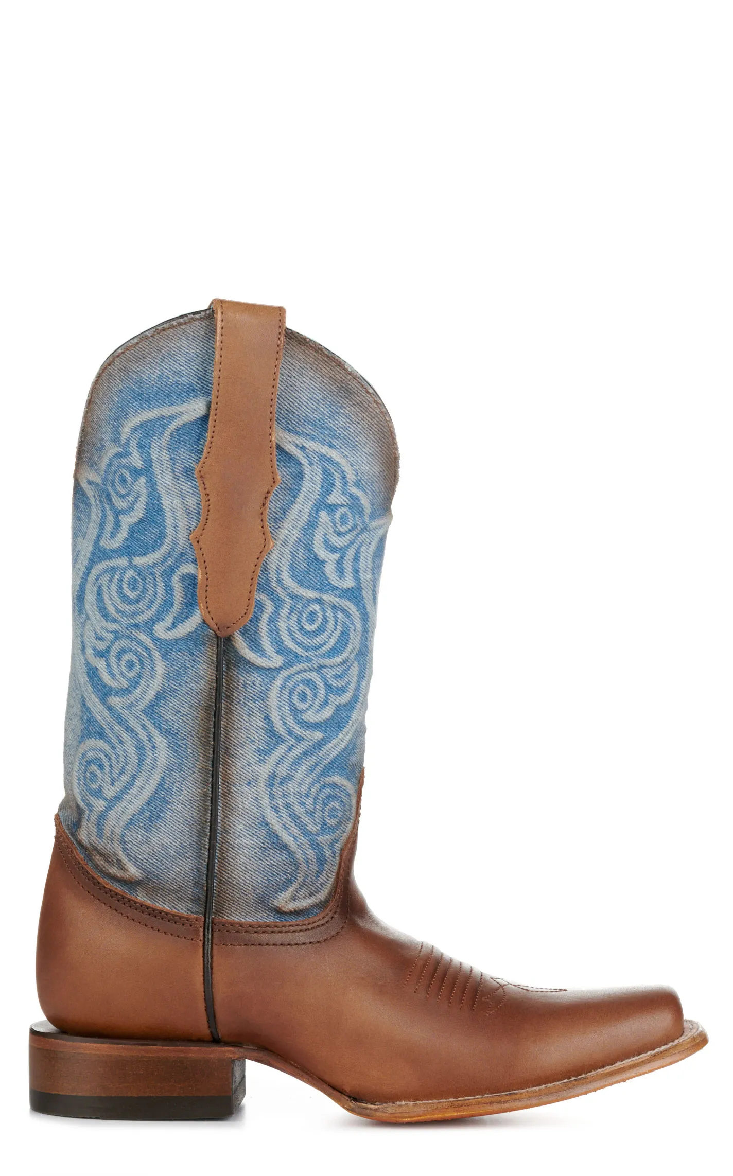 Corral Women's Light Denim and Saddle Brown Square Toe Cowboy Boots