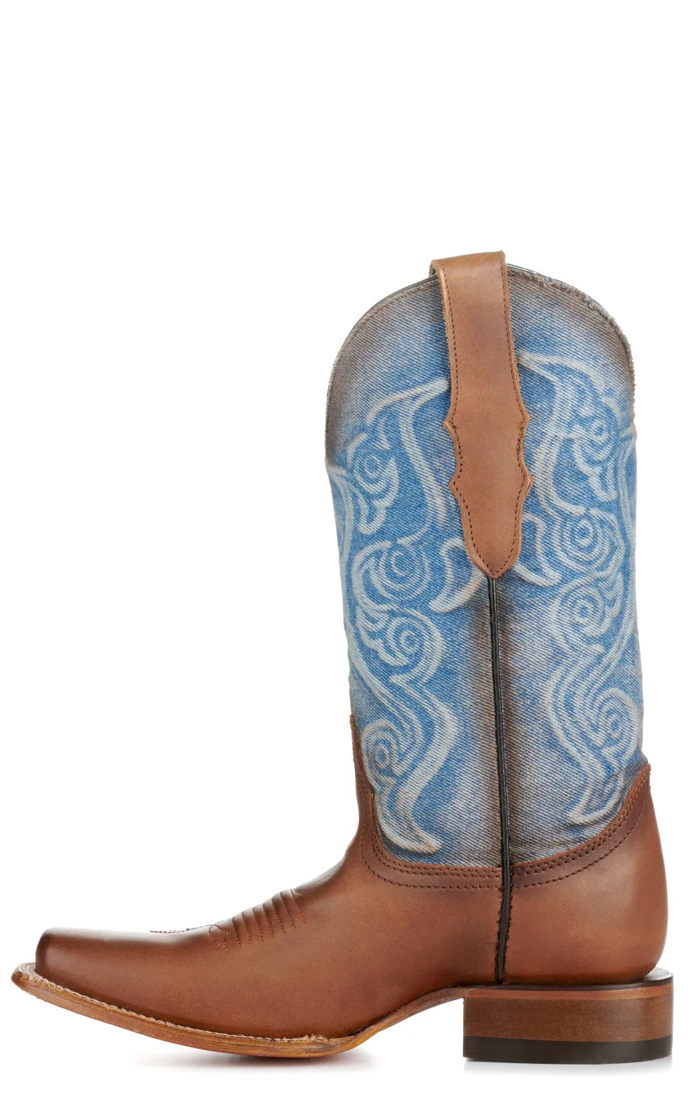 Corral Women's Light Denim and Saddle Brown Square Toe Cowboy Boots