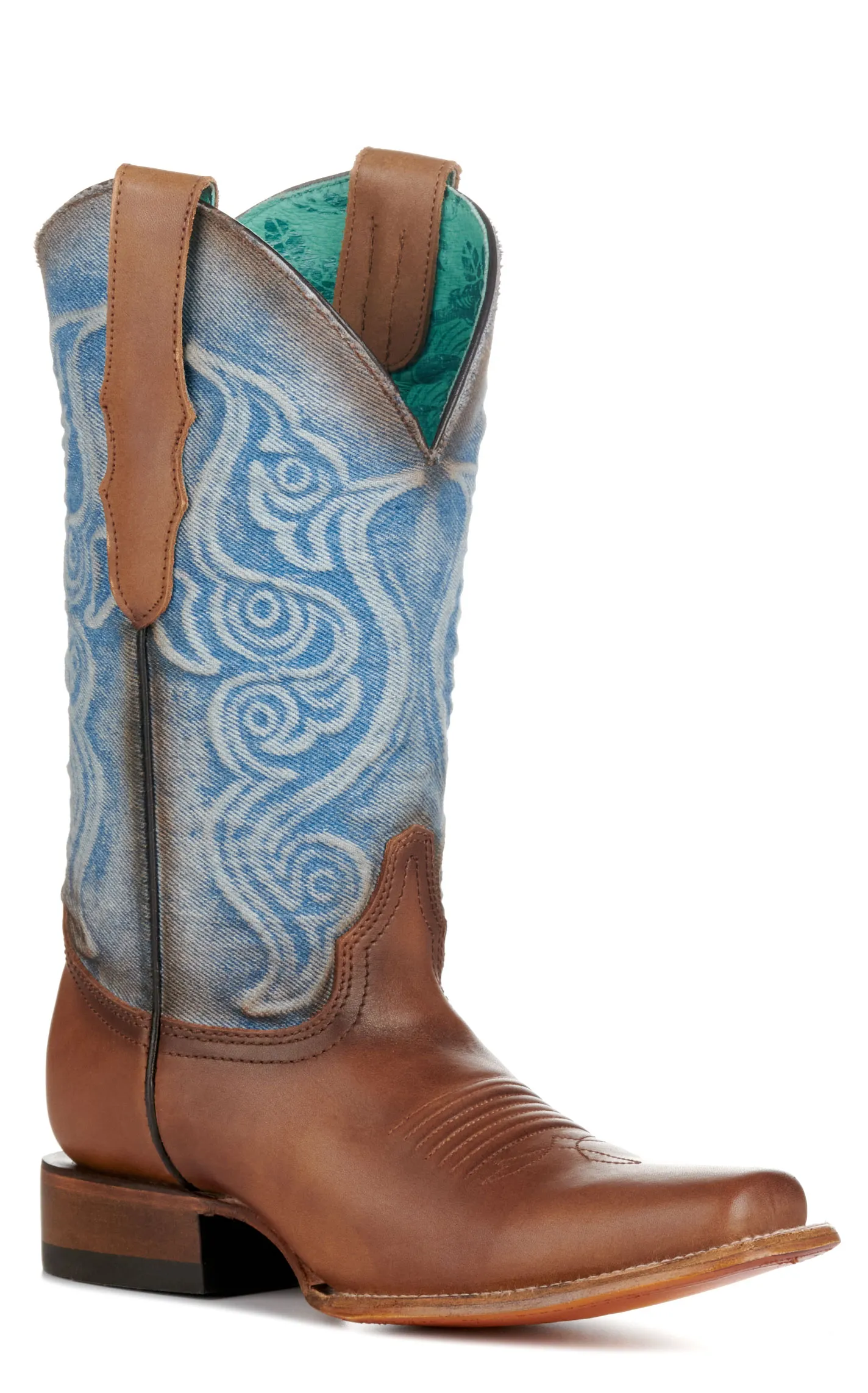 Corral Women's Light Denim and Saddle Brown Square Toe Cowboy Boots