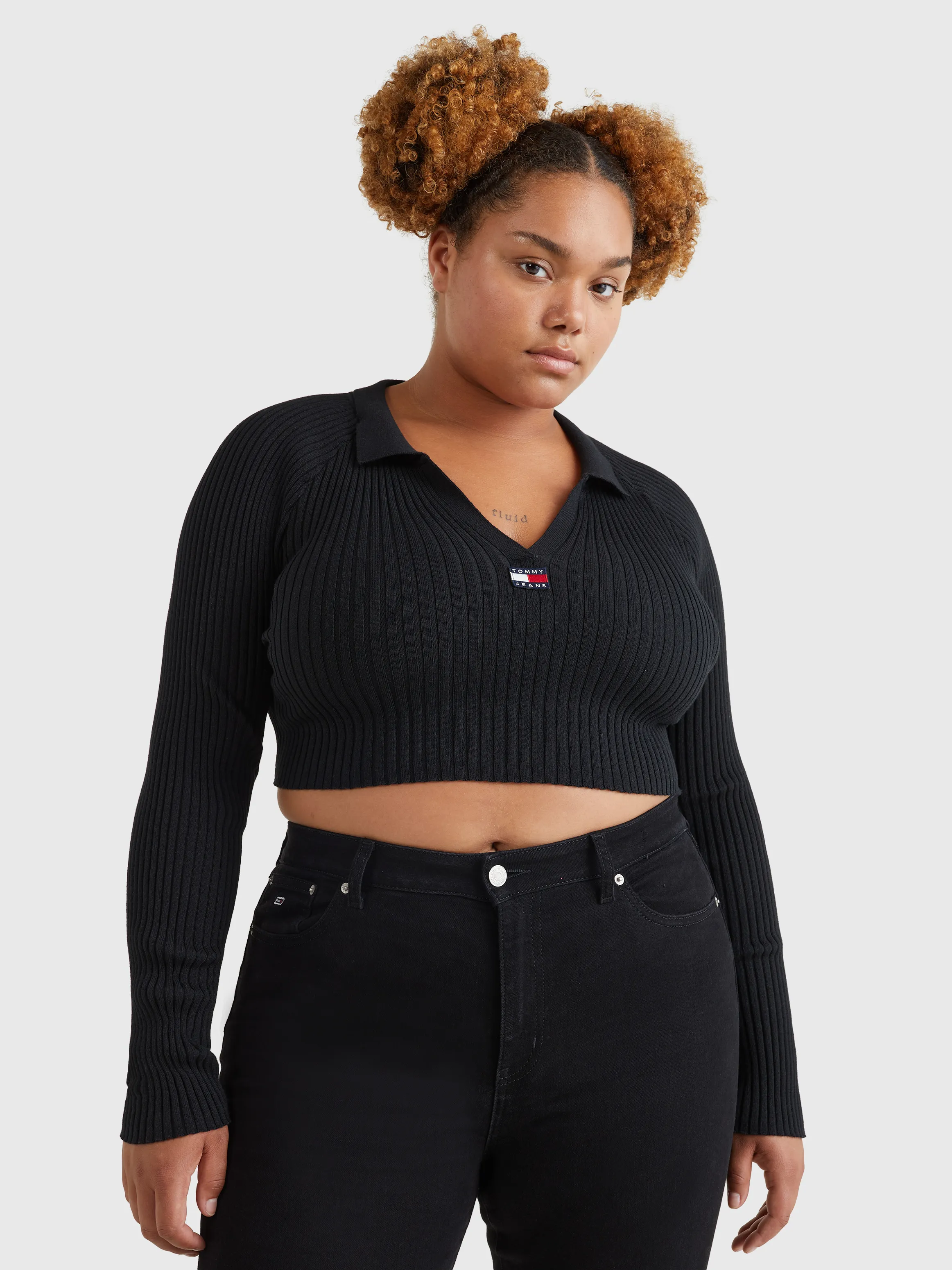 Curve Badge Rib-Knit Cropped Jumper | Sweatshirts & Hoodies | Tommy Jeans