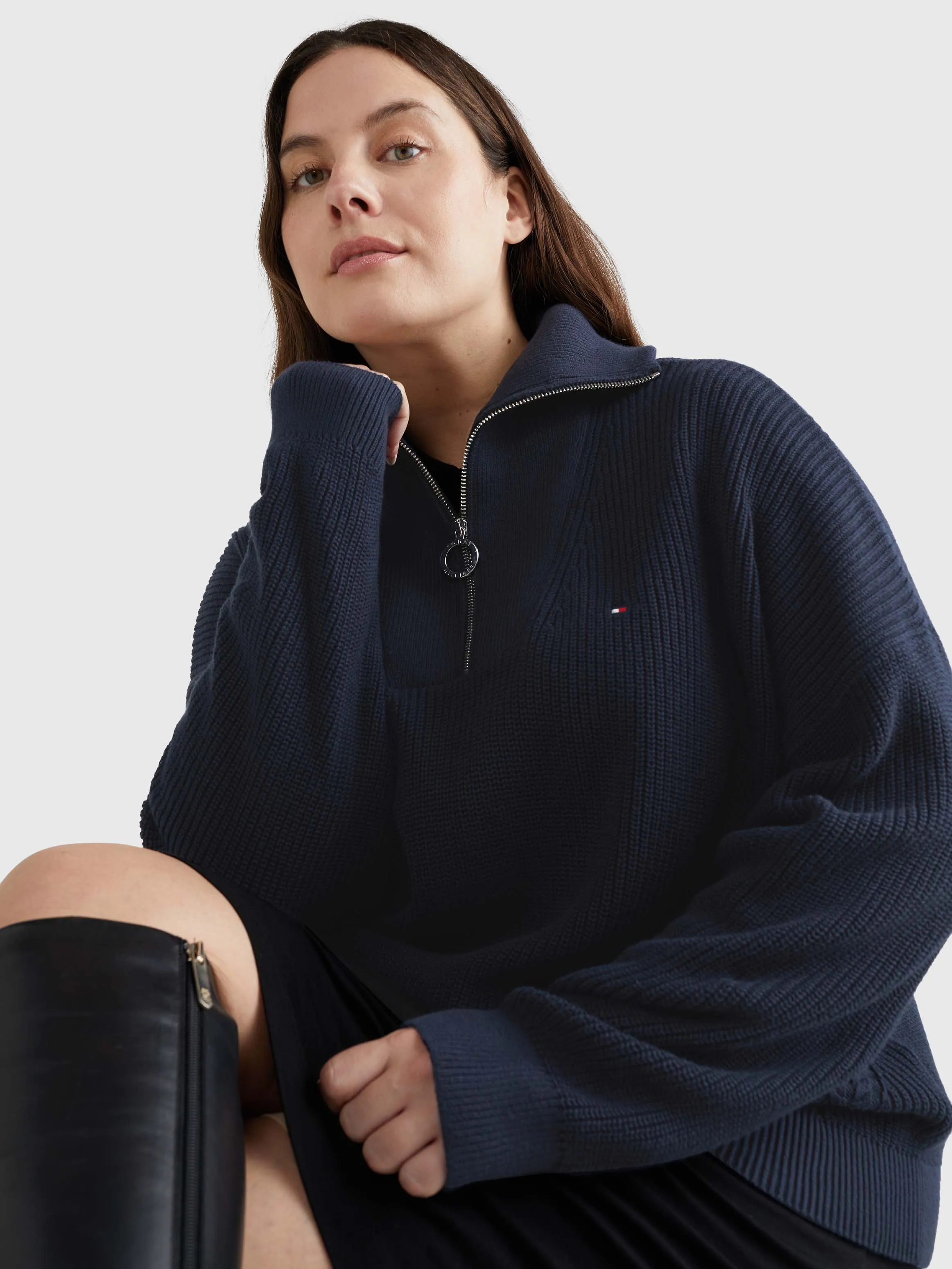 Curve Rib Knit Half-Zip Relaxed Jumper | Sweatshirts & Hoodies | Tommy Hilfiger