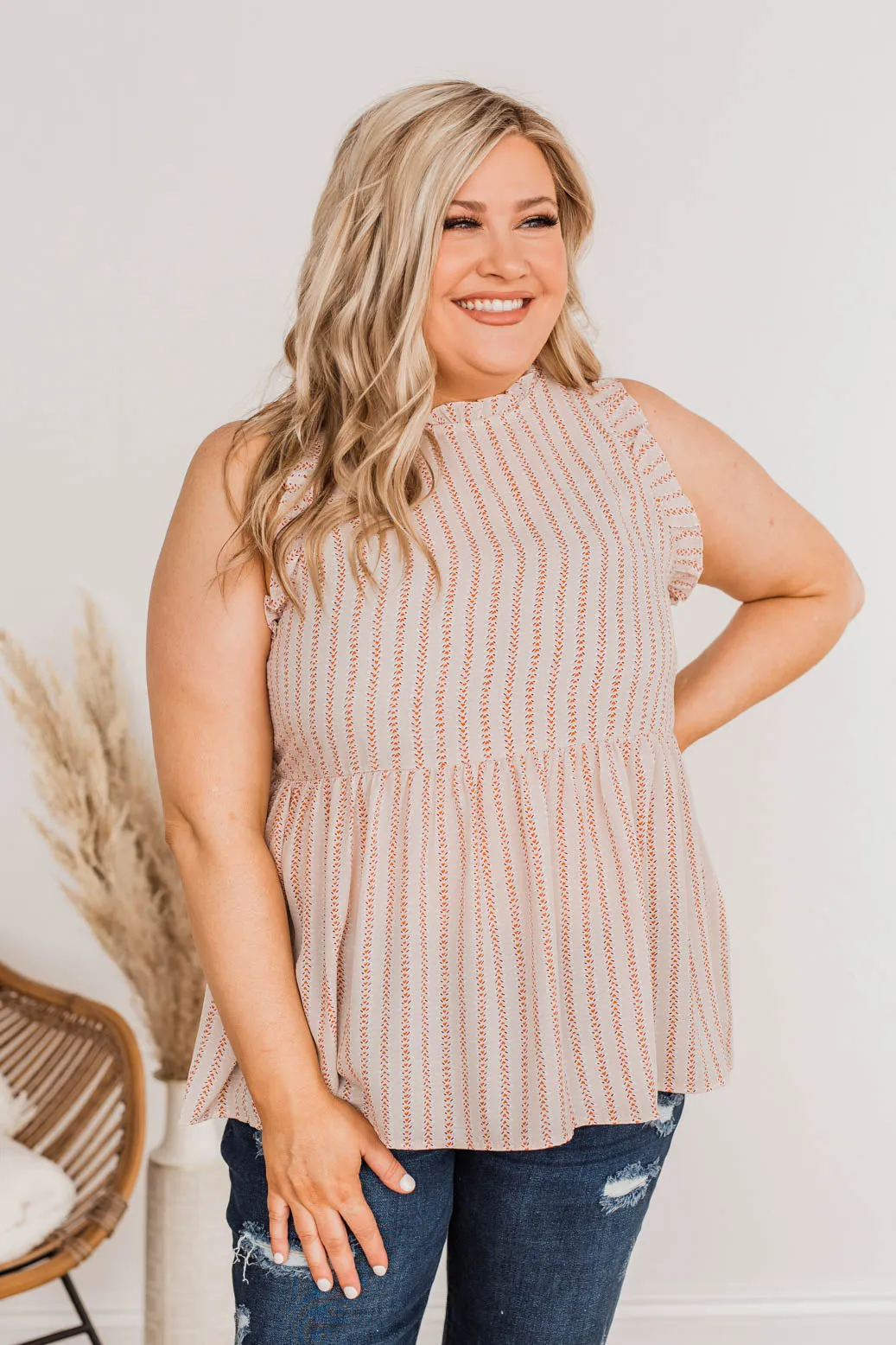 Dashing Details Sleeveless Blouse- Taupe