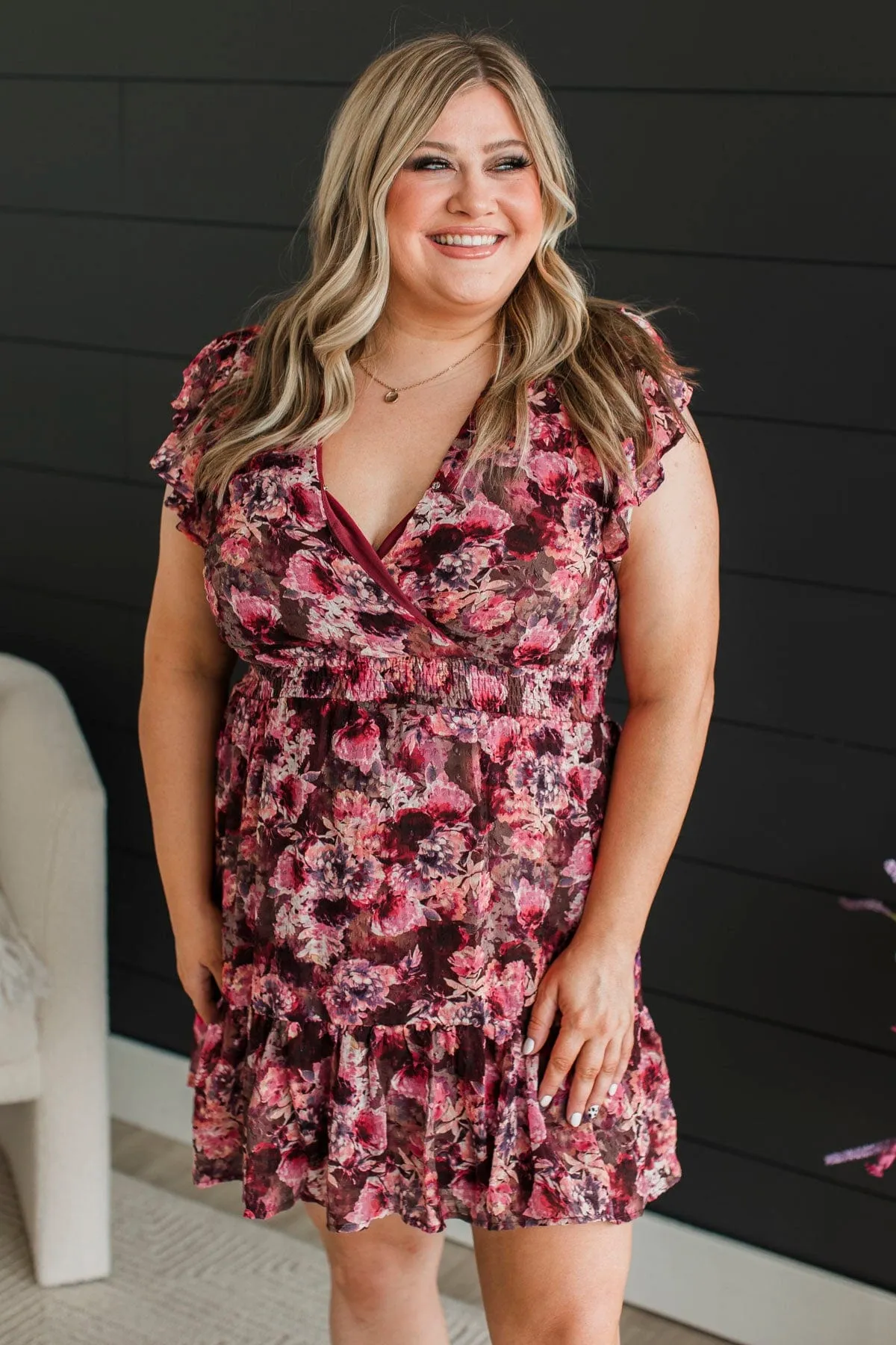 Dream Date Floral Dress- Burgundy