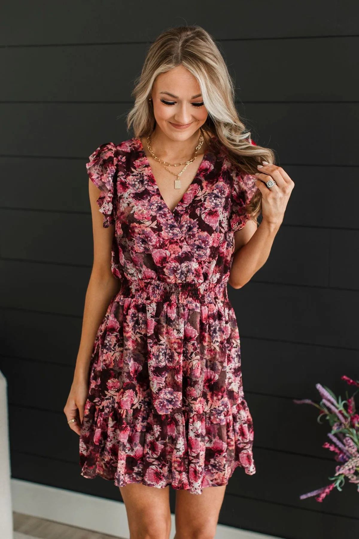 Dream Date Floral Dress- Burgundy