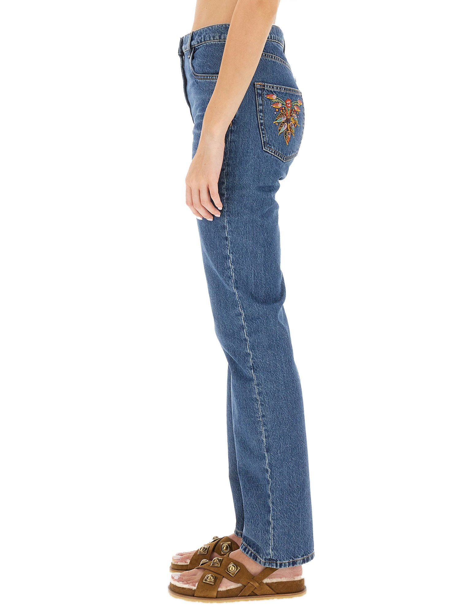 ETRO    COTTON DENIM JEANS WITH LOGO EMBROIDERY