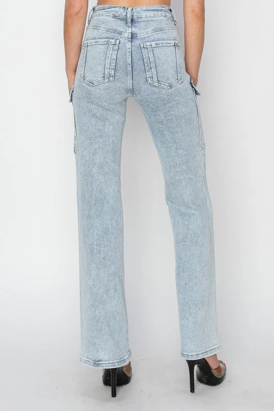 FINAL SALE - Risen Acid Wash Cargo Jeans