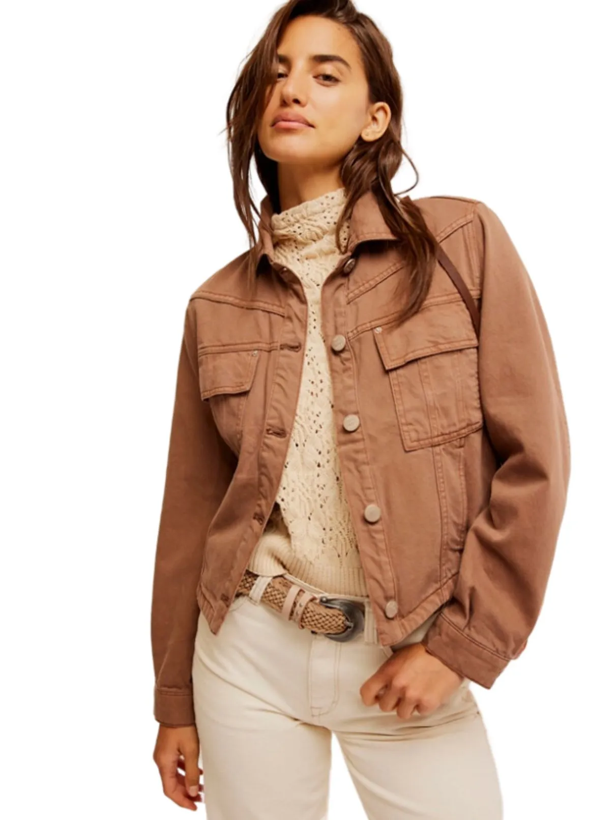 Free People Jade Denim Jacket in Chocolate Mousse