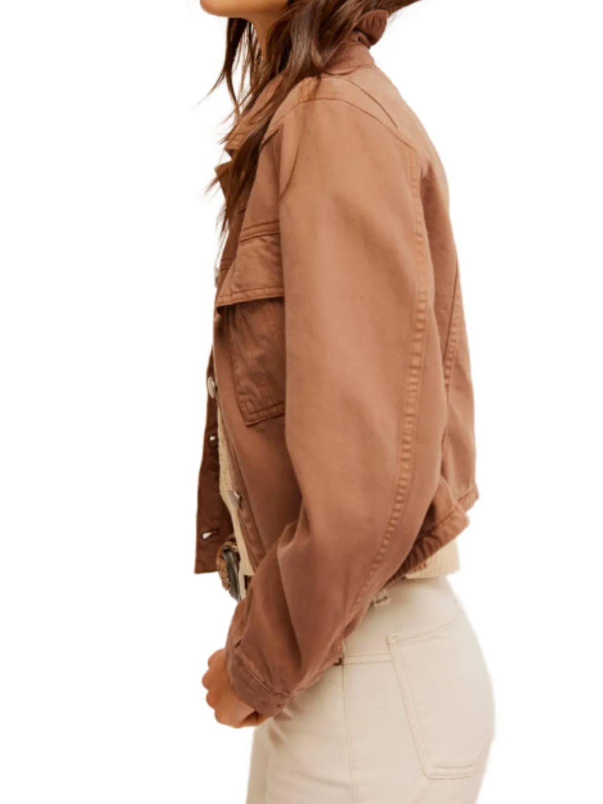 Free People Jade Denim Jacket in Chocolate Mousse