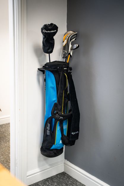 GolfBays Golf Bag Storage Rack- Wall Mount Garage Organizer for Golf Clubs - Fits Any Size Cart or Stand Bag - Easy to Install a