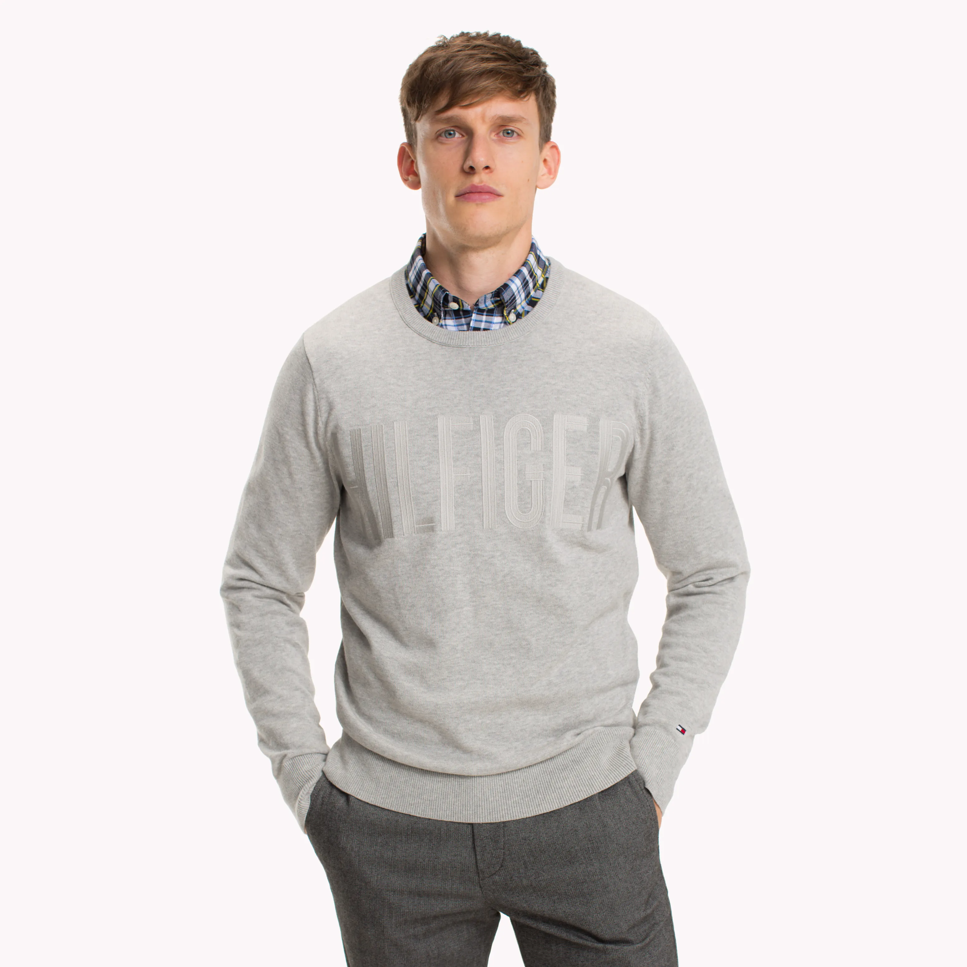 Grey Cotton Crew Neck Jumper | Sweatshirts & Hoodies | Tommy Hilfiger