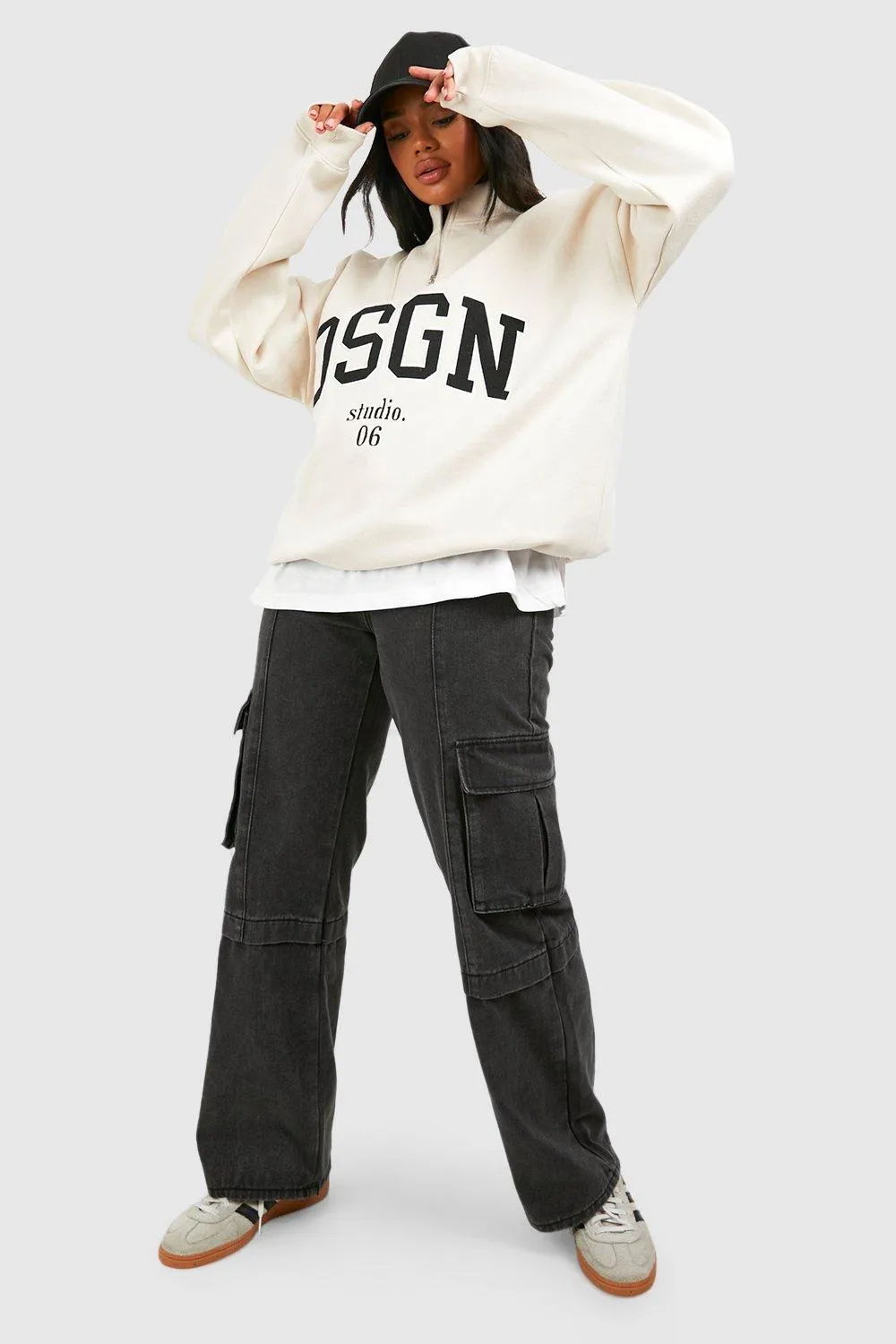 Hoodies & Sweatshirts | Dsgn Studio Applique Oversized Half Zip Sweatshirt | boohoo