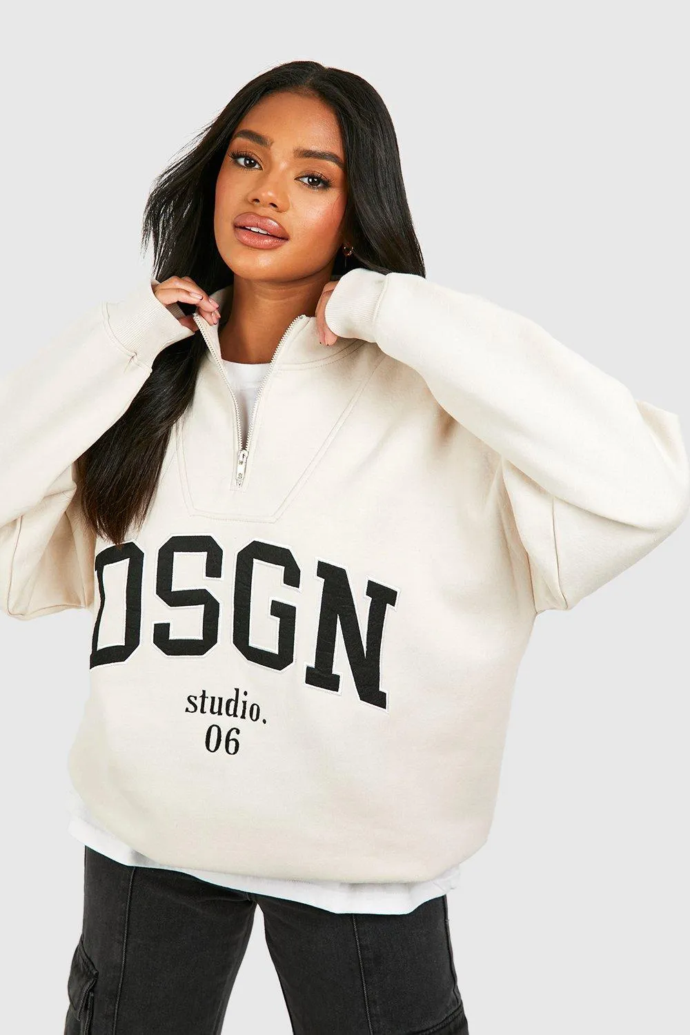 Hoodies & Sweatshirts | Dsgn Studio Applique Oversized Half Zip Sweatshirt | boohoo