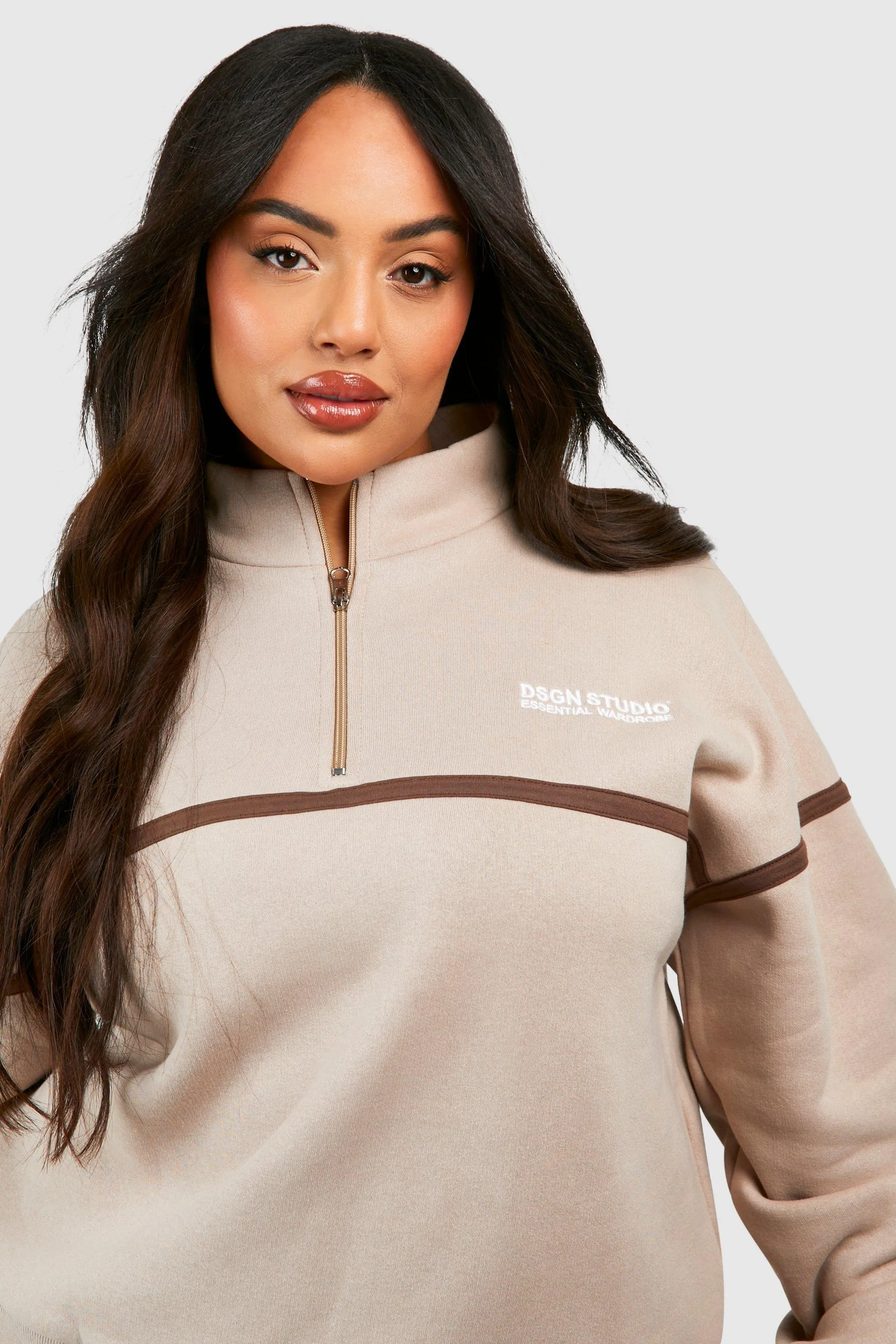 Hoodies & Sweatshirts | Plus Contrast Binding Dsgn Studio Half Zip | boohoo