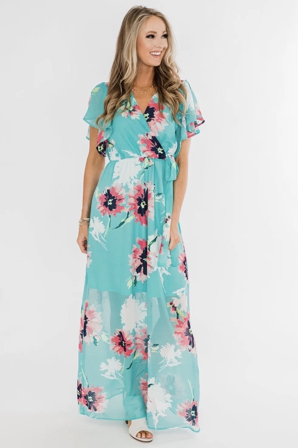 Inside The Dream Floral Maxi Dress- Mint