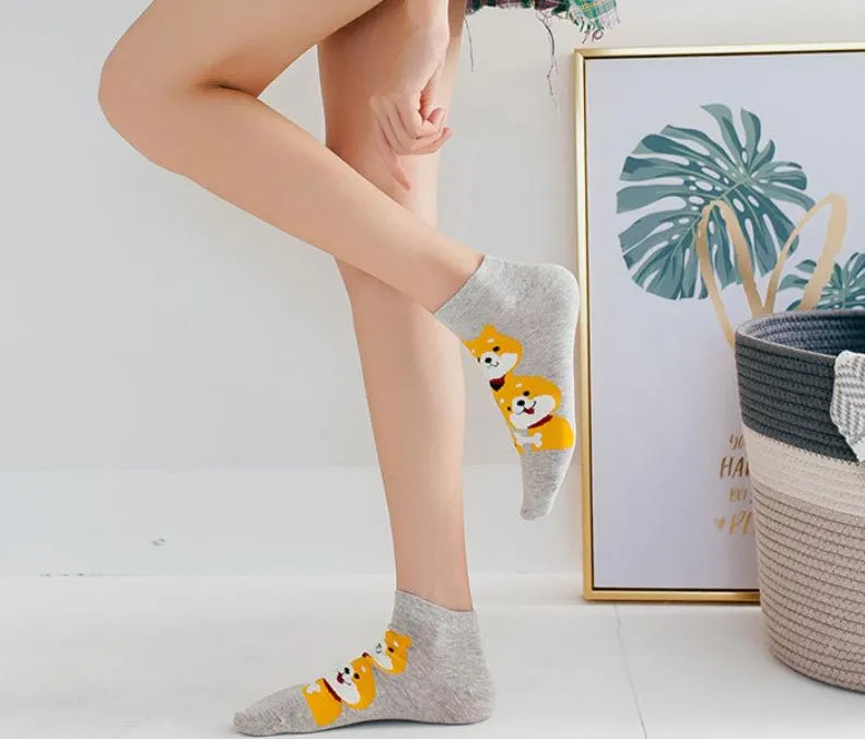 Kawaii Cute Ankle Socks - Puppies Light Grey