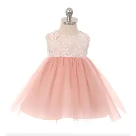 Kid's Dream Lace Illusion Baby Dress - Dusty Rose