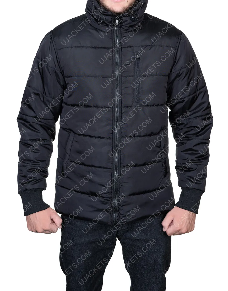 Mens Black Puffer Hooded Jacket | Black Parachute Puffer Jacket |35%Off