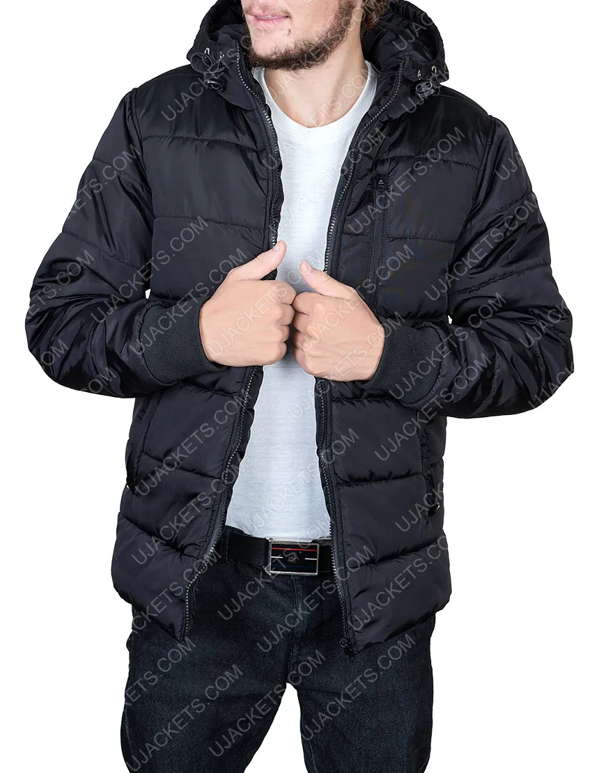 Mens Black Puffer Hooded Jacket | Black Parachute Puffer Jacket |35%Off