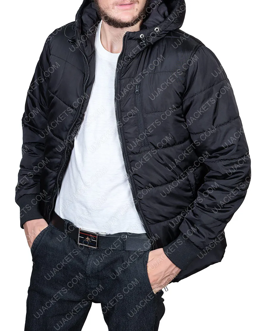 Mens Black Puffer Hooded Jacket | Black Parachute Puffer Jacket |35%Off