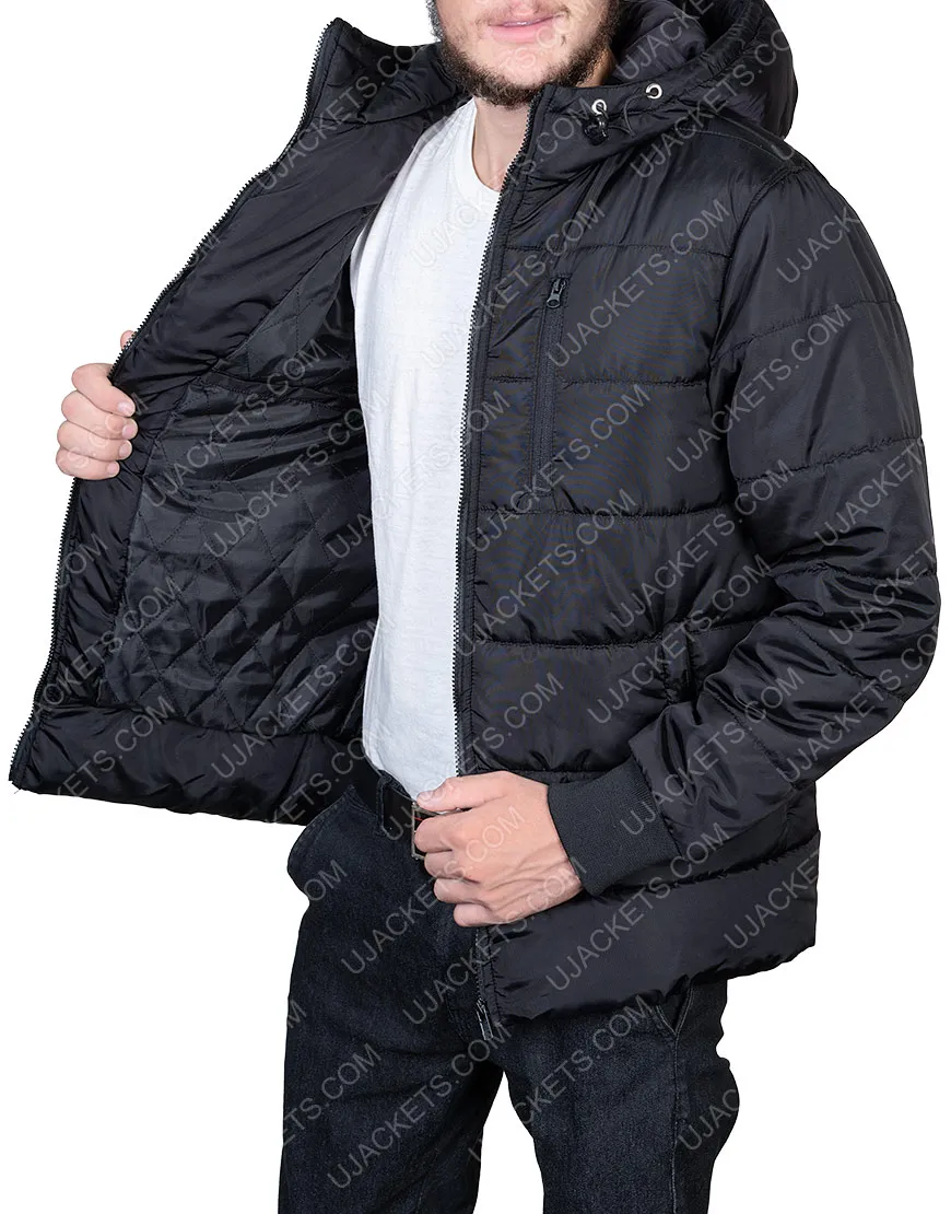 Mens Black Puffer Hooded Jacket | Black Parachute Puffer Jacket |35%Off