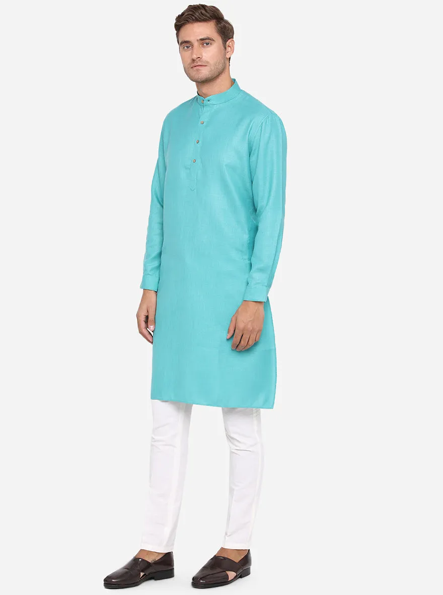 Peacock Green Solid Regular Fit Modi Kurta | JadeBlue